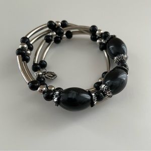 Black & Sliver Elephant Charm Wrap Bracelet